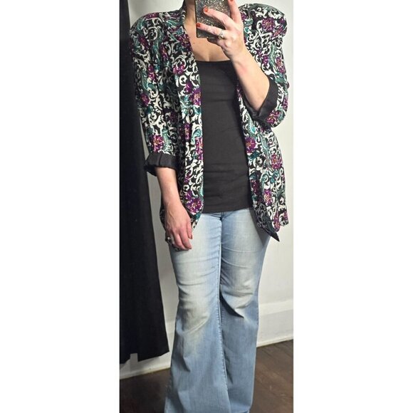 Vintage 90s Dark Romantic Boho Paisley Eclectic Blazer Jacket - Picture 1 of 16